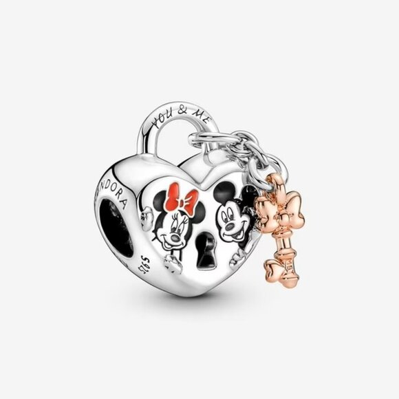 Disney Pandora Charm - Mickey and Minnie Mouse Heart Padlock - Picture 1 of 8